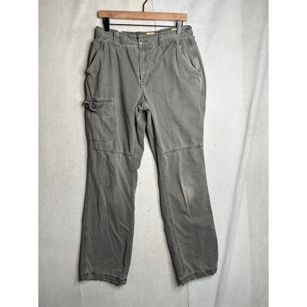 RedHead Mens Flannel Lined Canvas Cargo Pants Olive Green Plaid Lined 32x34